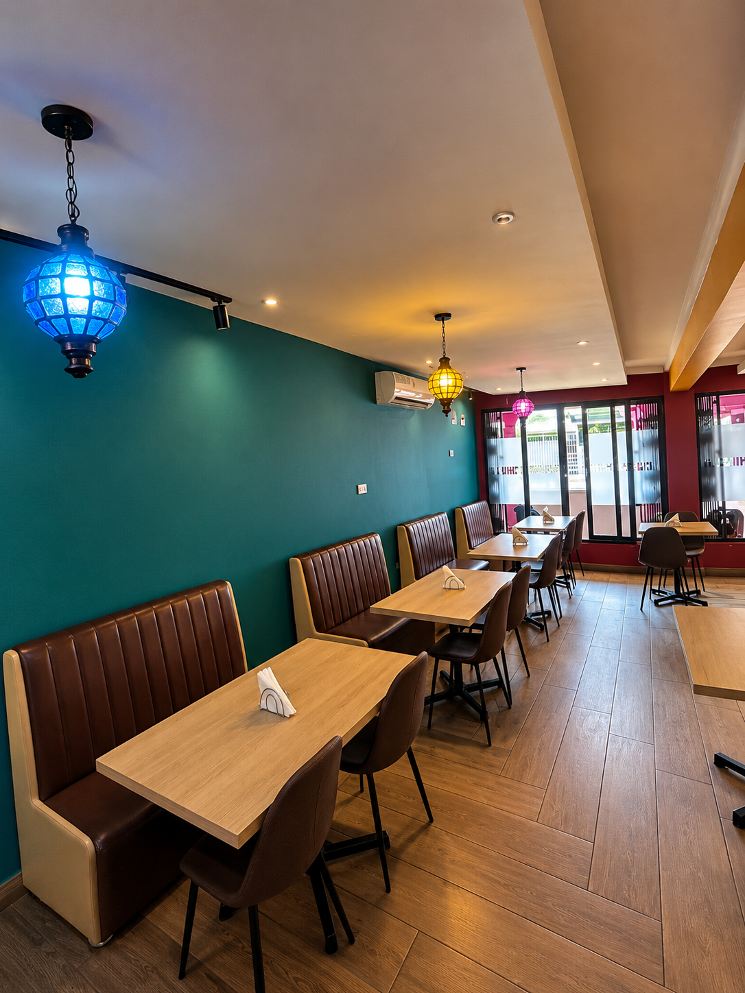 Cosy seating corner with lanterns at Chilli Ji
