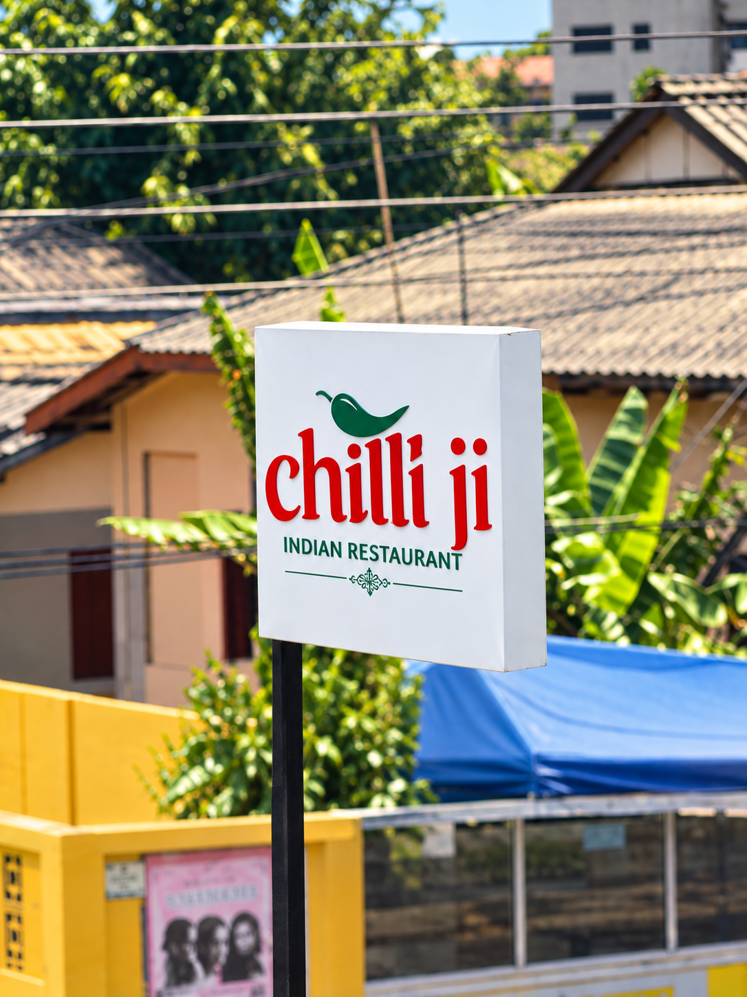 Chilli Ji Indian Restaurant sign outside the restaurant in Osu